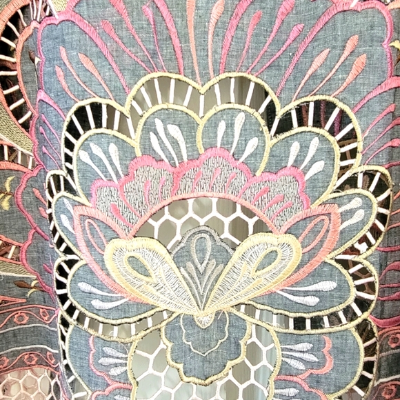 Chico's Embroidered Scalloped-Hem Kimono Jacket Size L/XL Pink/Grey/Silver NWT - Picture 4 of 6